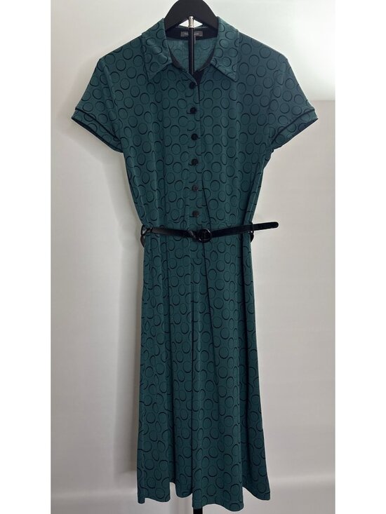 Apt. 9 Dresses & Skirts - APT 9 Vintage Teal Shirt Polka Dot Midi Shirt Belt Waist Dress Button Front PM